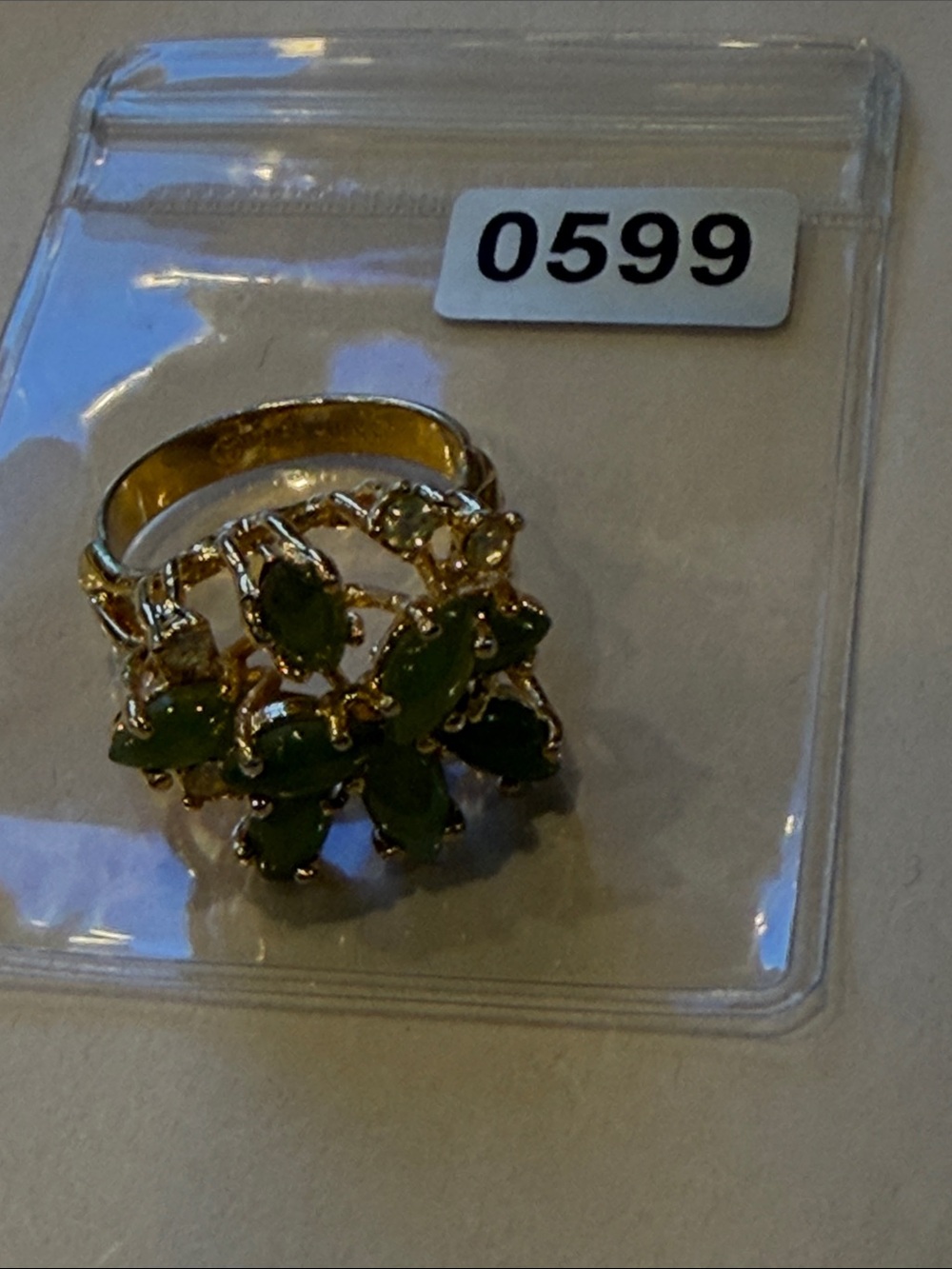 18KGE Gold-Tone Green Stone Floral Cocktail Ring - Women Jewelry size 8